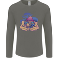 Magic Mushroom Hands Mycology Trippy Mens Long Sleeve T-Shirt Charcoal
