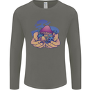 Magic Mushroom Hands Mycology Trippy Mens Long Sleeve T-Shirt Charcoal
