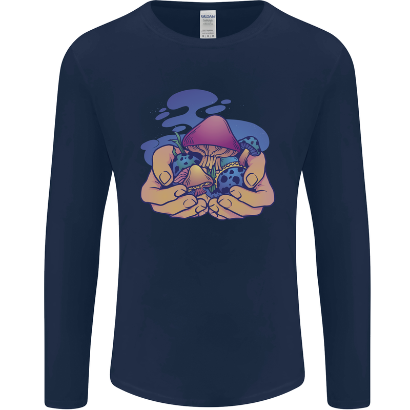 Magic Mushroom Hands Mycology Trippy Mens Long Sleeve T-Shirt Navy Blue