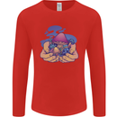 Magic Mushroom Hands Mycology Trippy Mens Long Sleeve T-Shirt Red