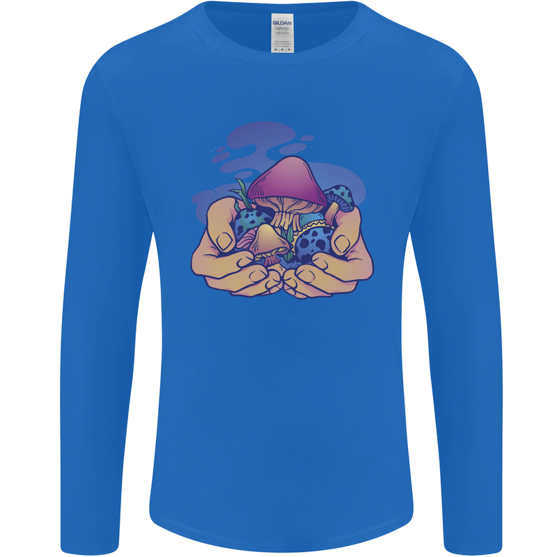 Magic Mushroom Hands Mycology Trippy Mens Long Sleeve T-Shirt Royal Blue
