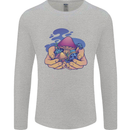 Magic Mushroom Hands Mycology Trippy Mens Long Sleeve T-Shirt Sports Grey
