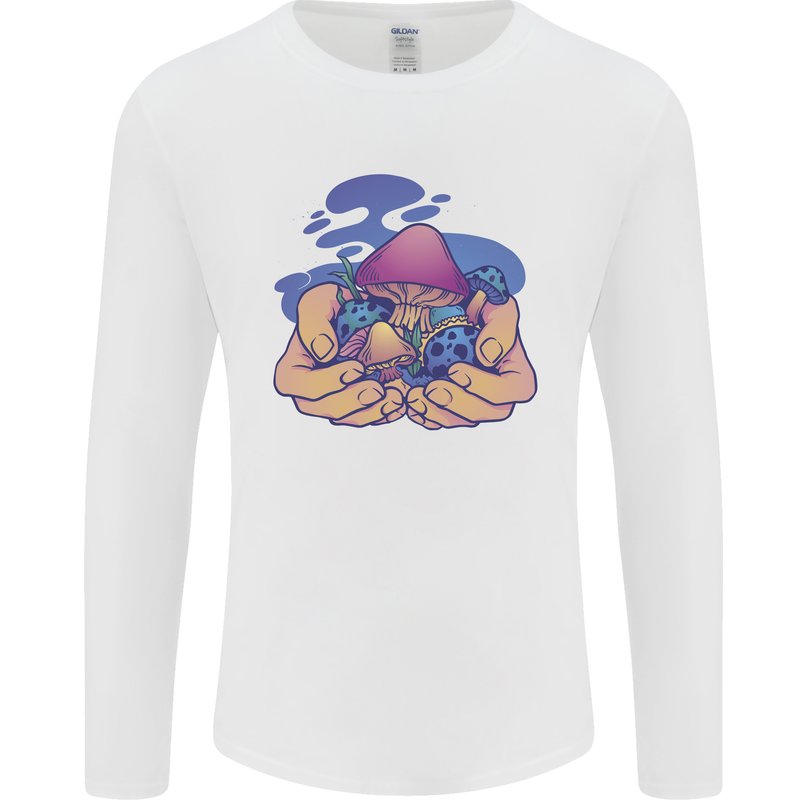 Magic Mushroom Hands Mycology Trippy Mens Long Sleeve T-Shirt White