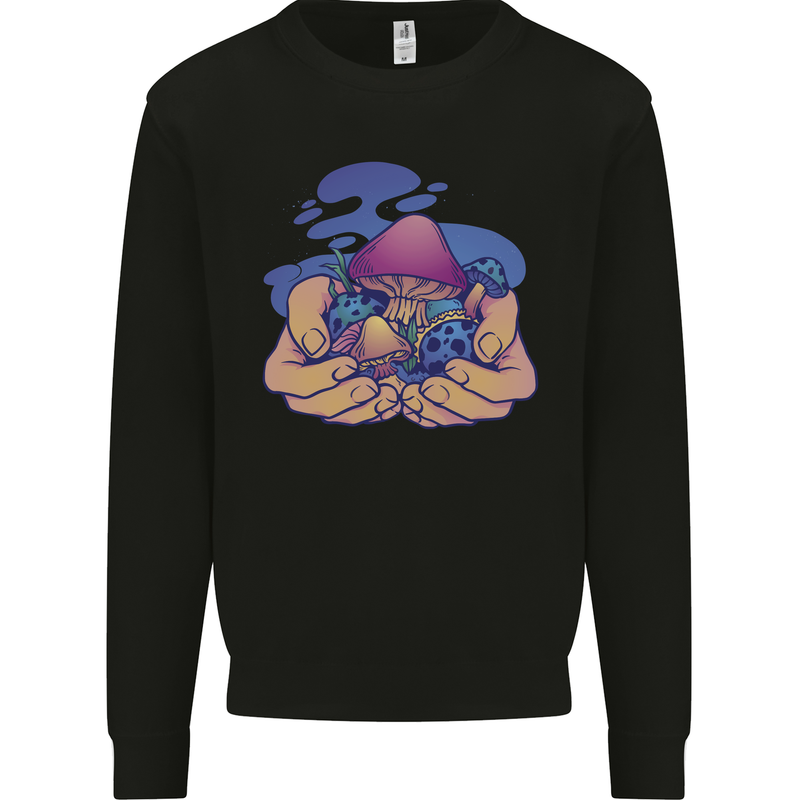 Magic Mushroom Hands Mycology Trippy Mens Sweatshirt Jumper Black