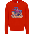 Magic Mushroom Hands Mycology Trippy Mens Sweatshirt Jumper Bright Red