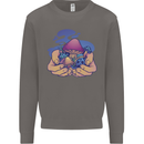 Magic Mushroom Hands Mycology Trippy Mens Sweatshirt Jumper Charcoal