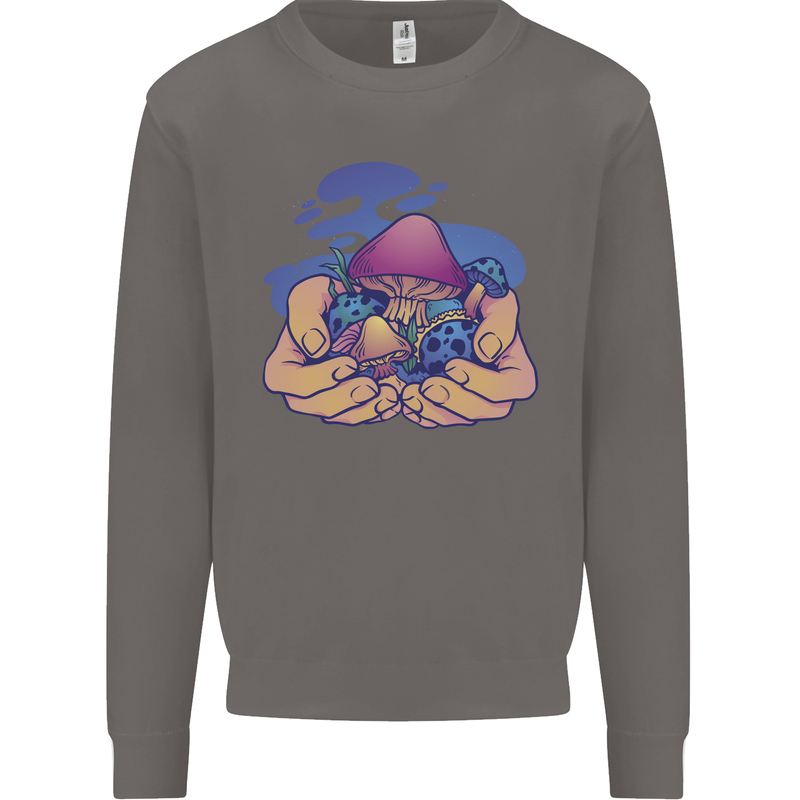 Magic Mushroom Hands Mycology Trippy Mens Sweatshirt Jumper Charcoal