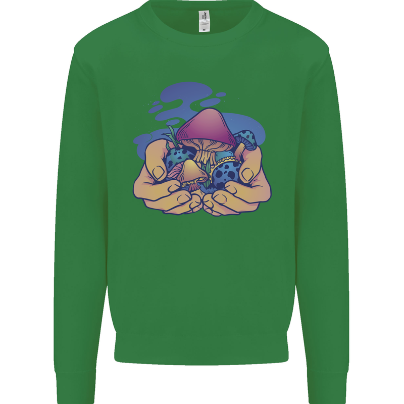 Magic Mushroom Hands Mycology Trippy Mens Sweatshirt Jumper Irish Green