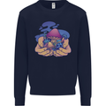 Magic Mushroom Hands Mycology Trippy Mens Sweatshirt Jumper Navy Blue