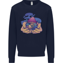 Magic Mushroom Hands Mycology Trippy Mens Sweatshirt Jumper Navy Blue