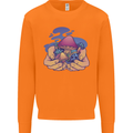 Magic Mushroom Hands Mycology Trippy Mens Sweatshirt Jumper Orange