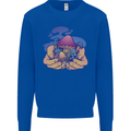 Magic Mushroom Hands Mycology Trippy Mens Sweatshirt Jumper Royal Blue