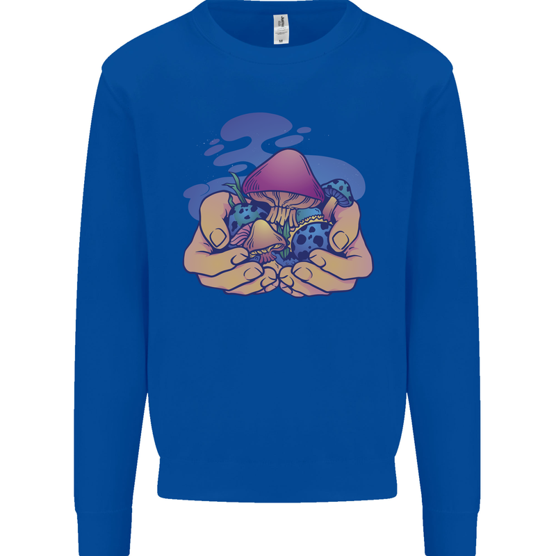Magic Mushroom Hands Mycology Trippy Mens Sweatshirt Jumper Royal Blue