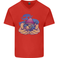 Magic Mushroom Hands Mycology Trippy Mens V-Neck Cotton T-Shirt Red
