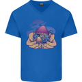 Magic Mushroom Hands Mycology Trippy Mens V-Neck Cotton T-Shirt Royal Blue