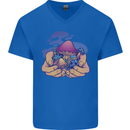 Magic Mushroom Hands Mycology Trippy Mens V-Neck Cotton T-Shirt Royal Blue