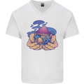 Magic Mushroom Hands Mycology Trippy Mens V-Neck Cotton T-Shirt White