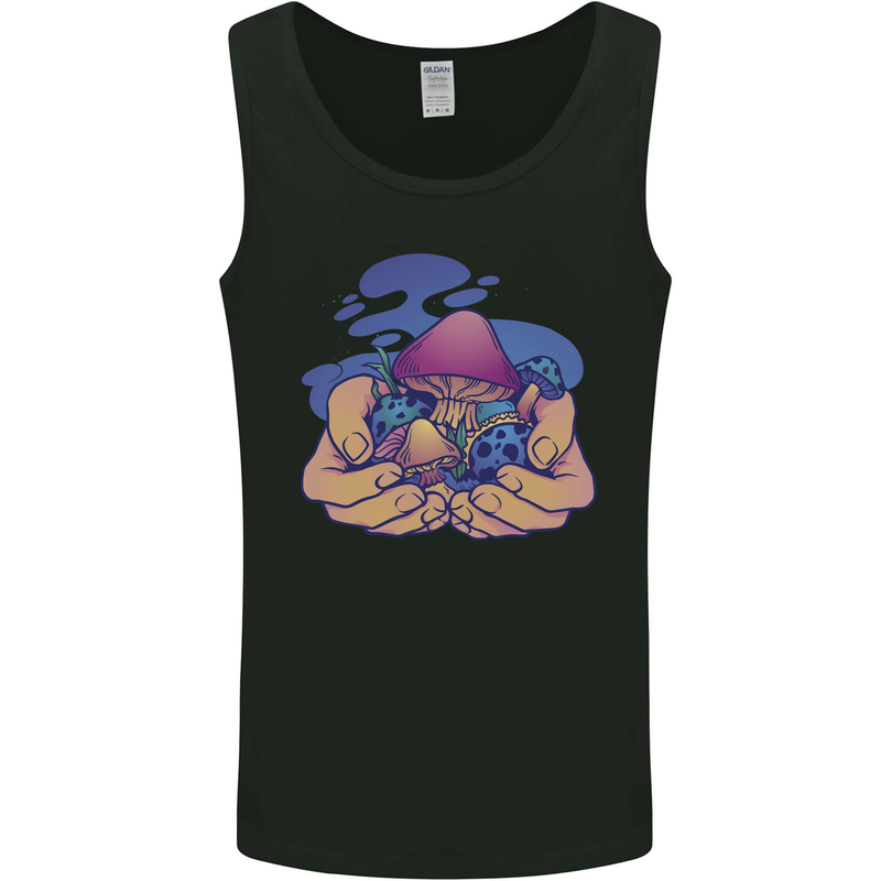 Magic Mushroom Hands Mycology Trippy Mens Vest Tank Top Black