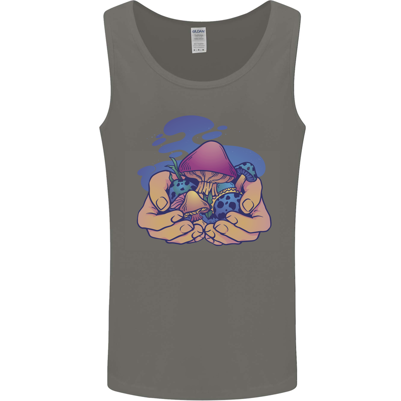 Magic Mushroom Hands Mycology Trippy Mens Vest Tank Top Charcoal