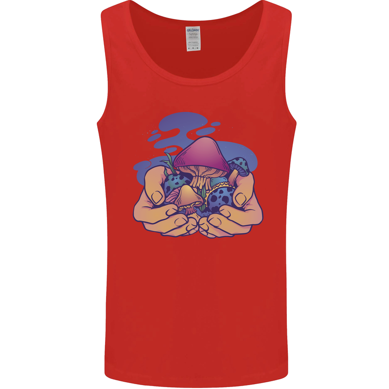 Magic Mushroom Hands Mycology Trippy Mens Vest Tank Top Red