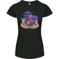 Magic Mushroom Hands Mycology Trippy Womens Petite Cut T-Shirt Black