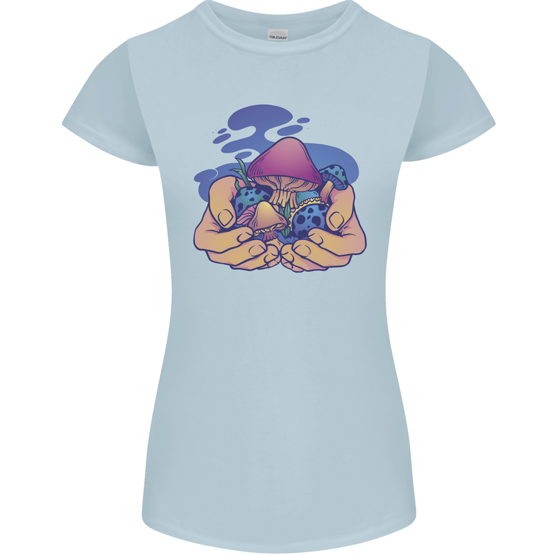 Magic Mushroom Hands Mycology Trippy Womens Petite Cut T-Shirt Light Blue