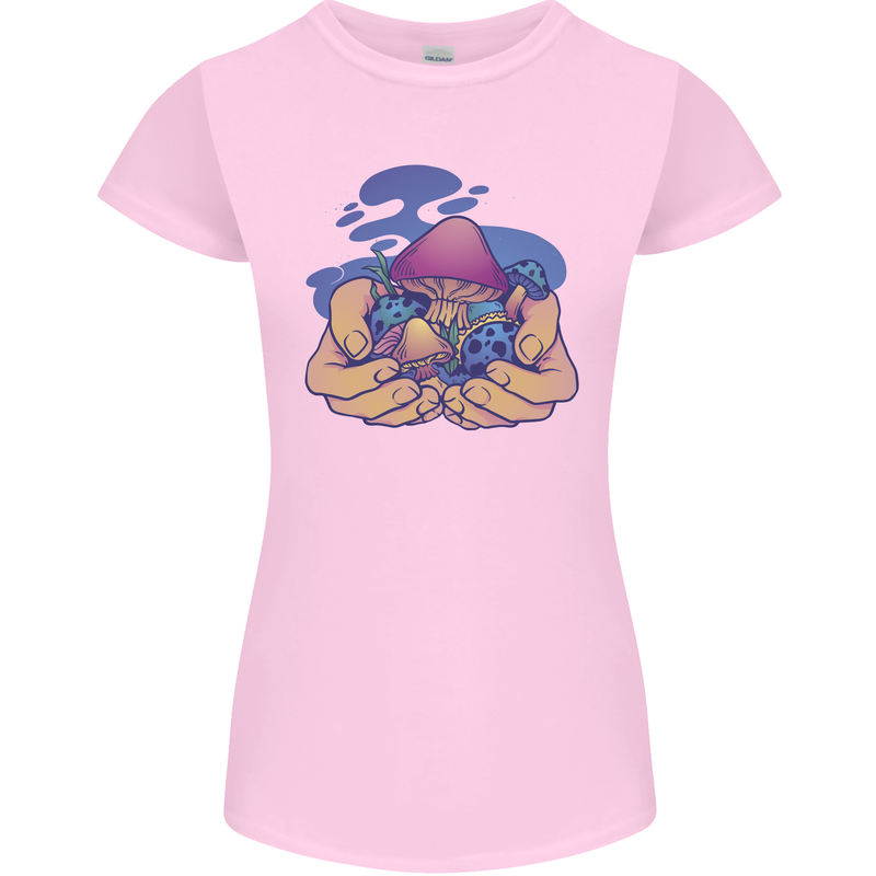 Magic Mushroom Hands Mycology Trippy Womens Petite Cut T-Shirt Light Pink