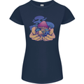 Magic Mushroom Hands Mycology Trippy Womens Petite Cut T-Shirt Navy Blue