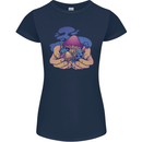 Magic Mushroom Hands Mycology Trippy Womens Petite Cut T-Shirt Navy Blue
