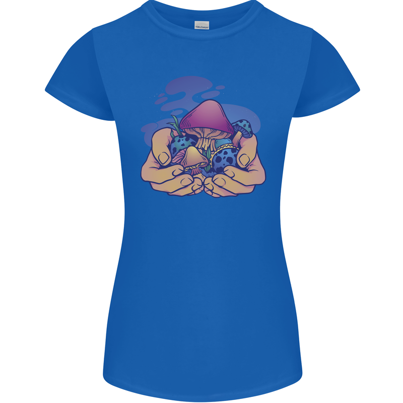 Magic Mushroom Hands Mycology Trippy Womens Petite Cut T-Shirt Royal Blue