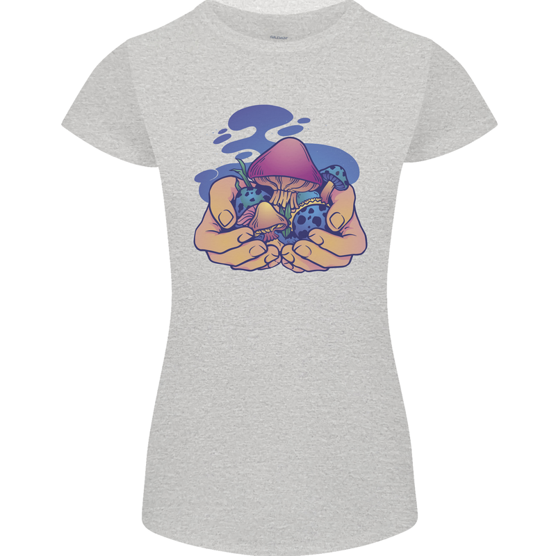 Magic Mushroom Hands Mycology Trippy Womens Petite Cut T-Shirt Sports Grey