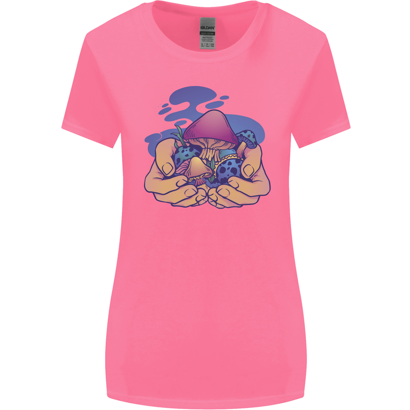 Magic Mushroom Hands Mycology Trippy Womens Wider Cut T-Shirt Azalea