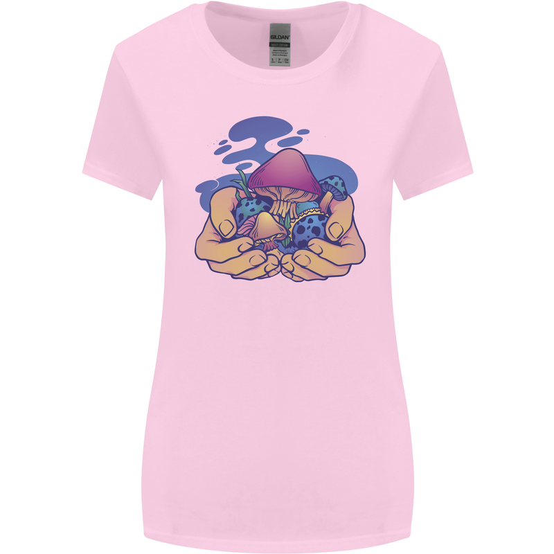 Magic Mushroom Hands Mycology Trippy Womens Wider Cut T-Shirt Light Pink