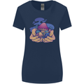 Magic Mushroom Hands Mycology Trippy Womens Wider Cut T-Shirt Navy Blue