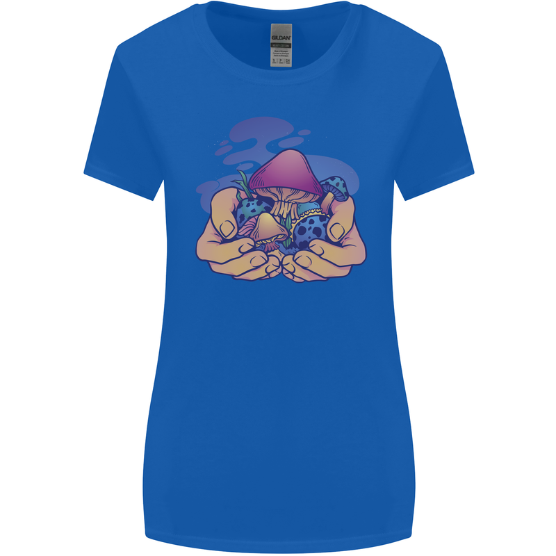 Magic Mushroom Hands Mycology Trippy Womens Wider Cut T-Shirt Royal Blue