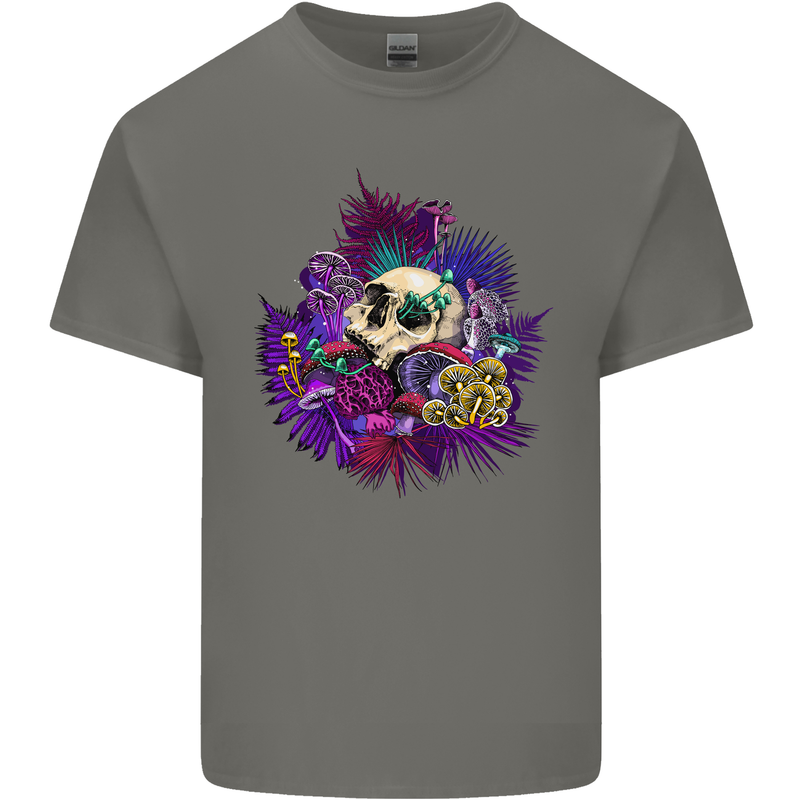 Magic Mushroom Skull LSD Hallucinogenic Mens Cotton T-Shirt Tee Top Charcoal