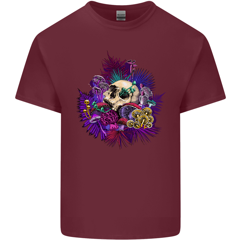 Magic Mushroom Skull LSD Hallucinogenic Mens Cotton T-Shirt Tee Top Maroon