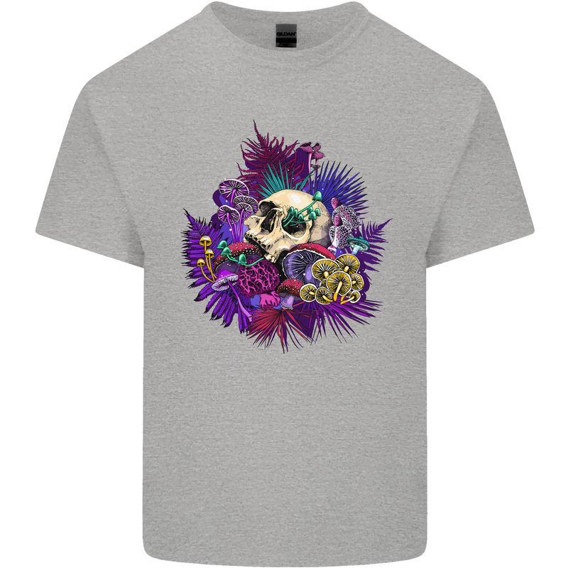 Magic Mushroom Skull LSD Hallucinogenic Mens Cotton T-Shirt Tee Top Sports Grey