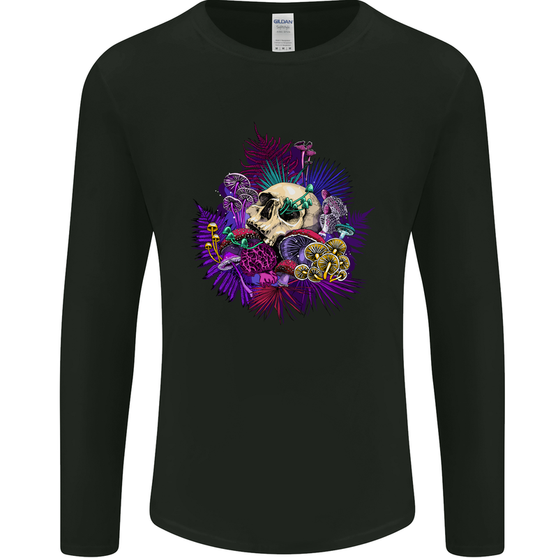 Magic Mushroom Skull LSD Hallucinogenic Mens Long Sleeve T-Shirt Black