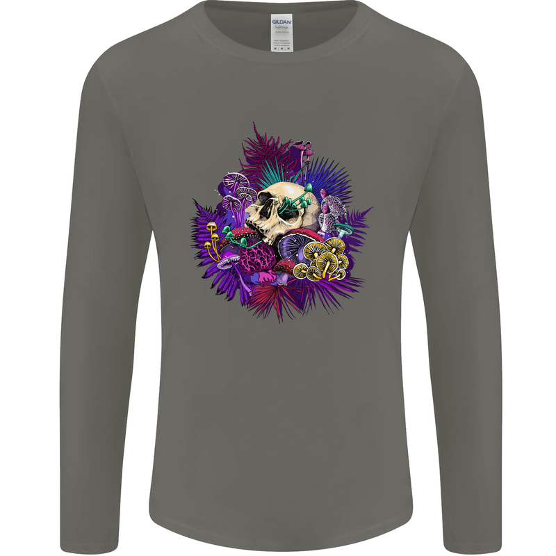 Magic Mushroom Skull LSD Hallucinogenic Mens Long Sleeve T-Shirt Charcoal