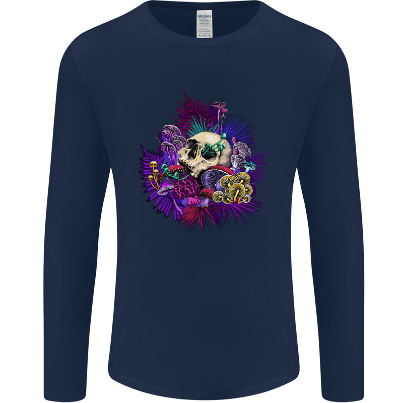 Magic Mushroom Skull LSD Hallucinogenic Mens Long Sleeve T-Shirt Navy Blue