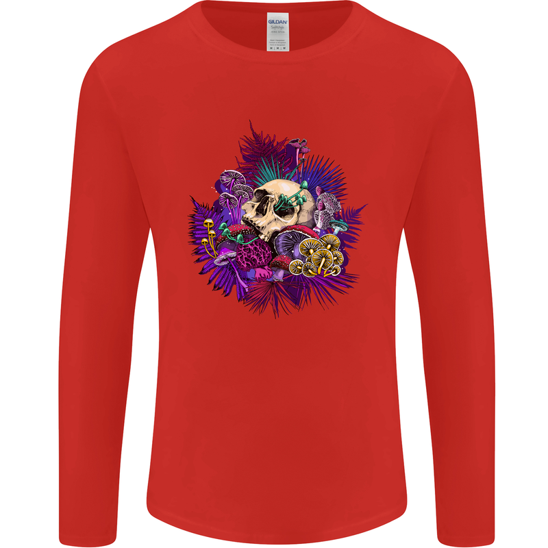 Magic Mushroom Skull LSD Hallucinogenic Mens Long Sleeve T-Shirt Red