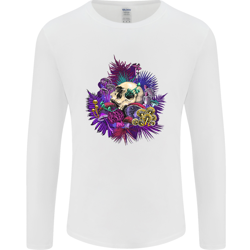 Magic Mushroom Skull LSD Hallucinogenic Mens Long Sleeve T-Shirt White