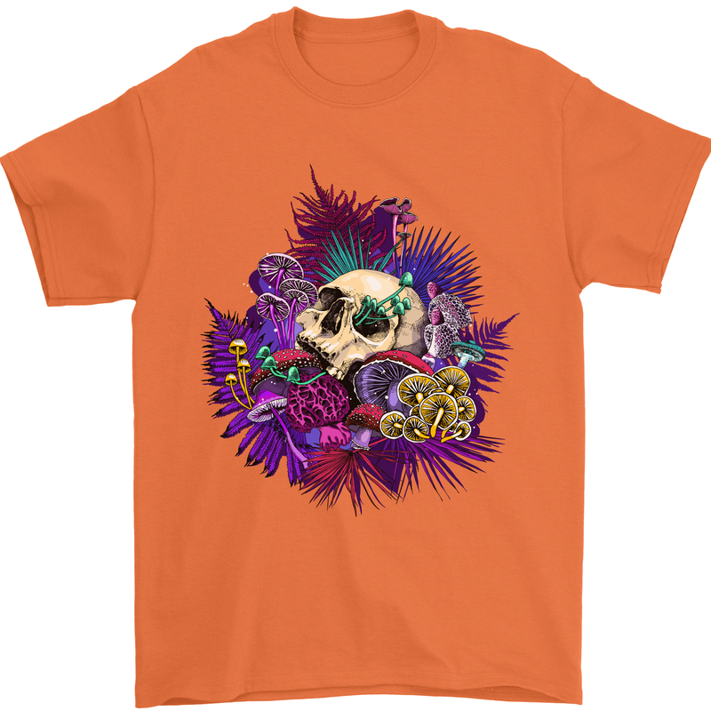 Magic Mushroom Skull LSD Hallucinogenic Mens T-Shirt 100% Cotton Orange
