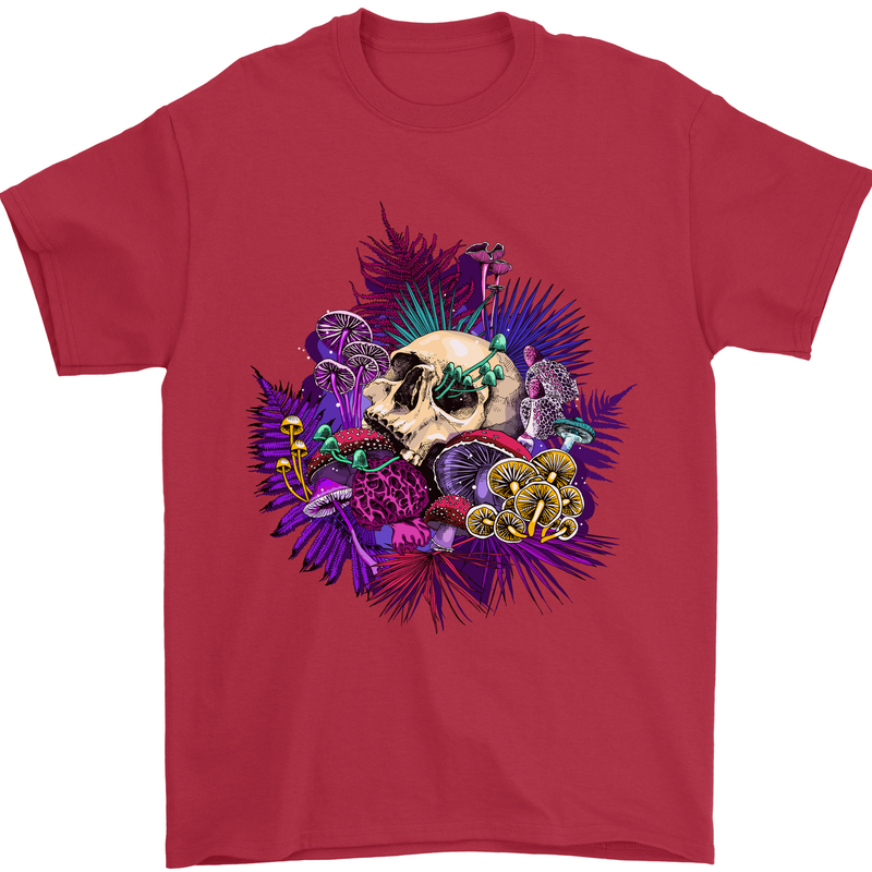 Magic Mushroom Skull LSD Hallucinogenic Mens T-Shirt 100% Cotton Red