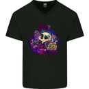 Magic Mushroom Skull LSD Hallucinogenic Mens V-Neck Cotton T-Shirt Black