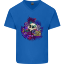 Magic Mushroom Skull LSD Hallucinogenic Mens V-Neck Cotton T-Shirt Royal Blue
