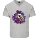 Magic Mushroom Skull LSD Hallucinogenic Mens V-Neck Cotton T-Shirt Sports Grey