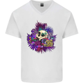Magic Mushroom Skull LSD Hallucinogenic Mens V-Neck Cotton T-Shirt White