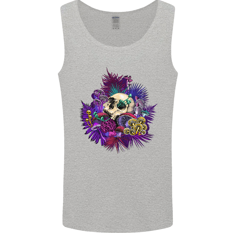 Magic Mushroom Skull LSD Hallucinogenic Mens Vest Tank Top Sports Grey